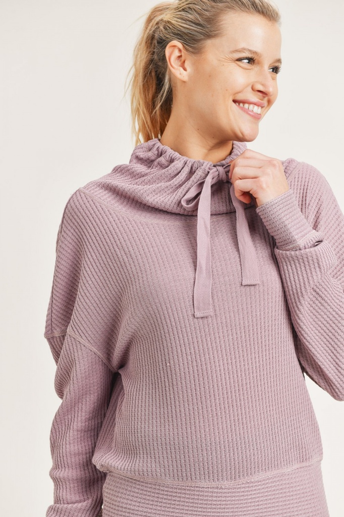 WAFFLED COWL NECK PULLOVER