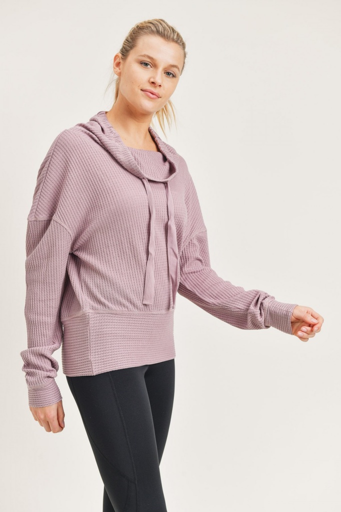 WAFFLED COWL NECK PULLOVER
