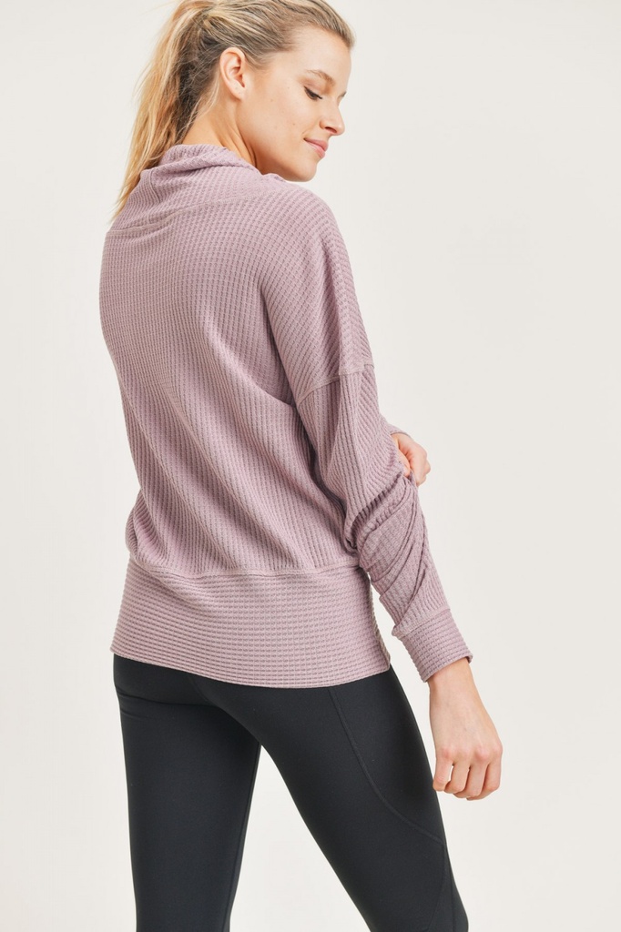 WAFFLED COWL NECK PULLOVER