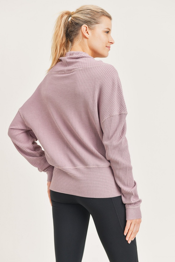 WAFFLED COWL NECK PULLOVER