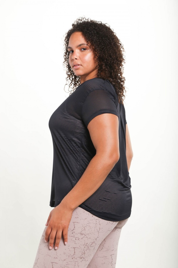 PLUS SHEER STRIPED MESH TEE