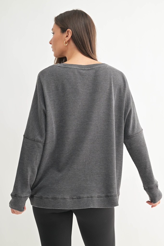 WAFFLE RIBBED ROUNDNECK PULLOVER