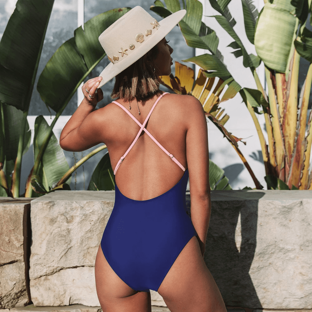 CROSS BLOCK ONE PIECE SWIMSUIT