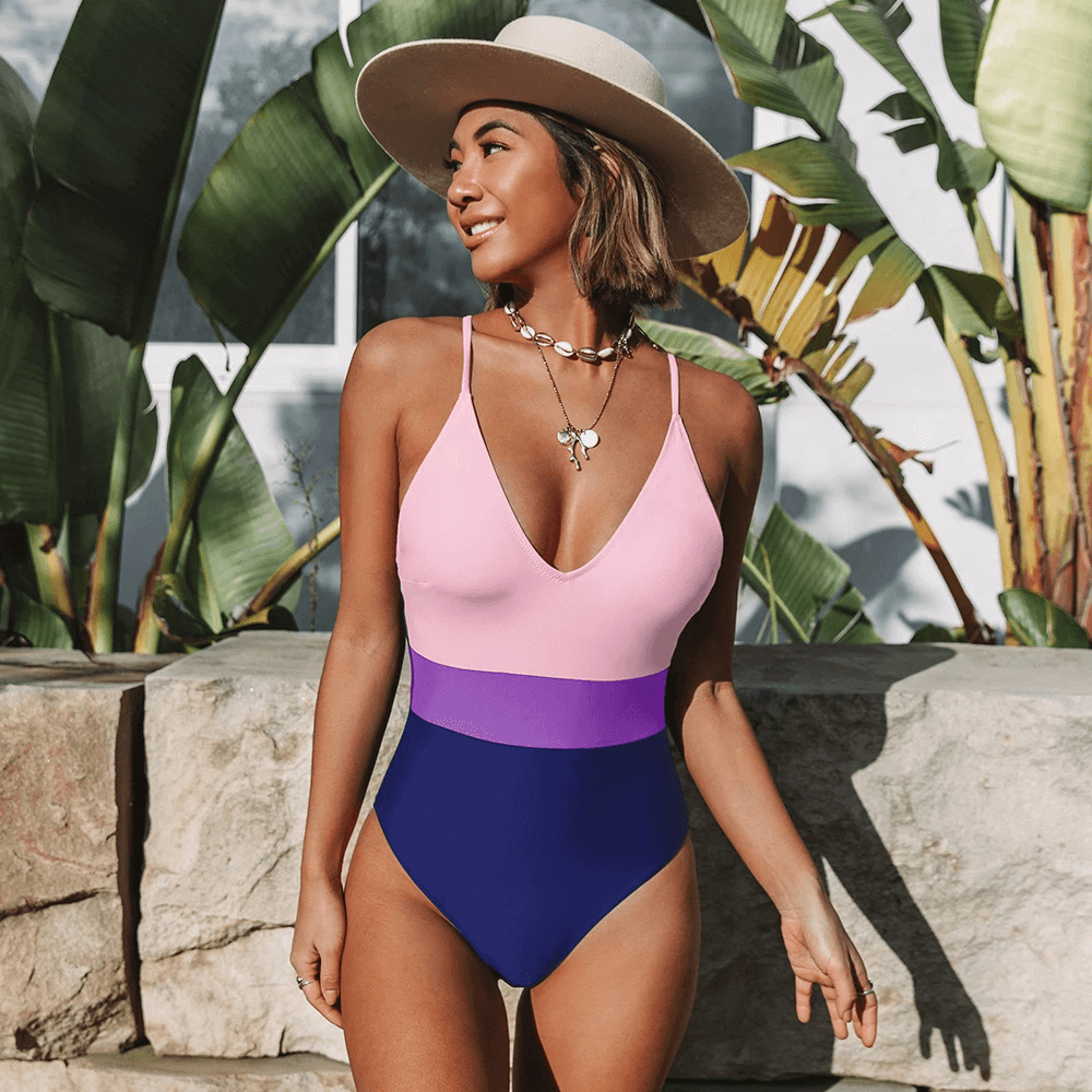 CROSS BLOCK ONE PIECE SWIMSUIT