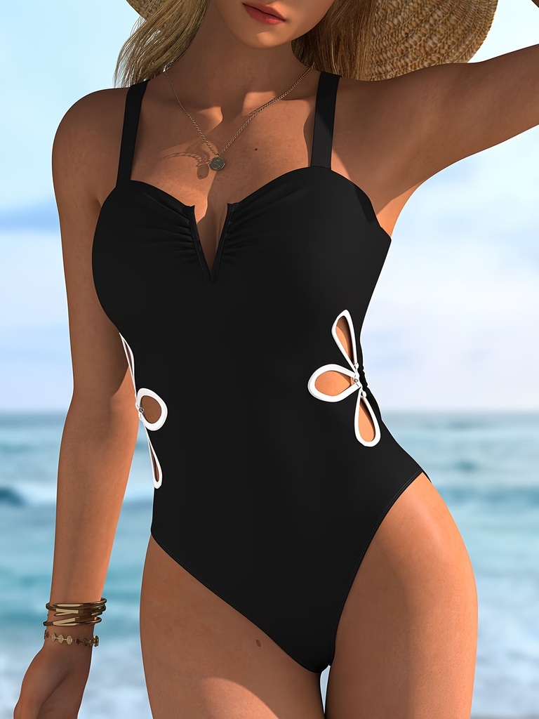 FLOWER SIDE CUTOUT SWIMSUIT
