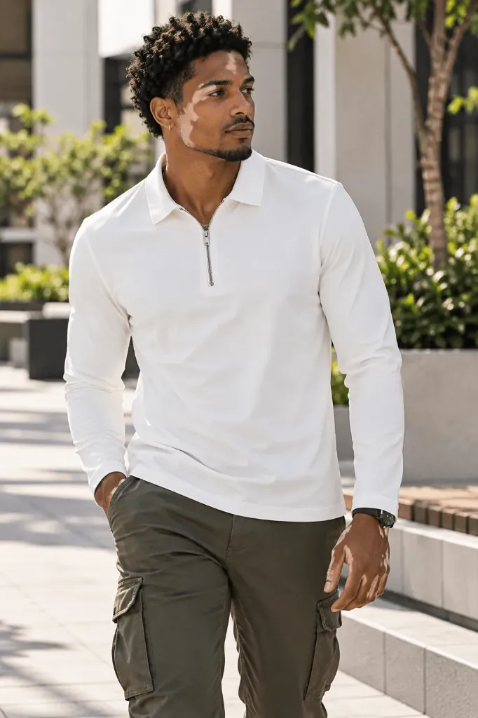 ZIPPED CASUAL LONG SLEEVE POLO