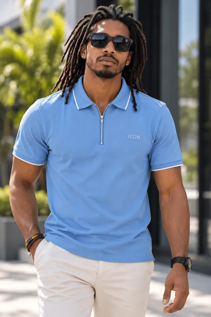 ZIPPED CASUAL SHORT SLEEVE POLO
