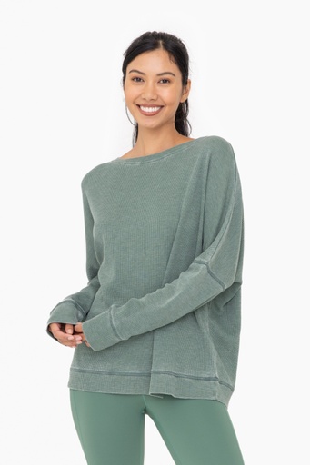 [KT11265-basil] WAFFLE RIBBED ROUNDNECK PULLOVER