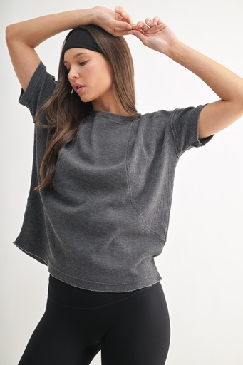 COTTON BLEND WAFFLE TOP