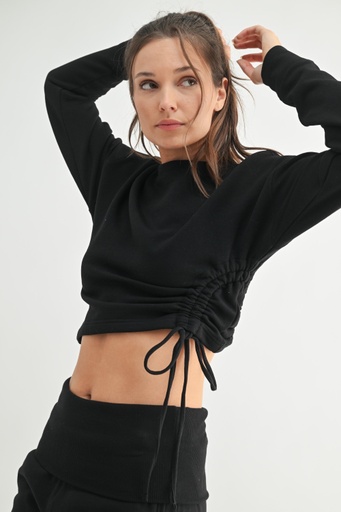 FLEECE SIDE CINCH CREWNECK TOP