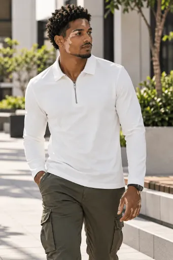 ZIPPED CASUAL LONG SLEEVE POLO