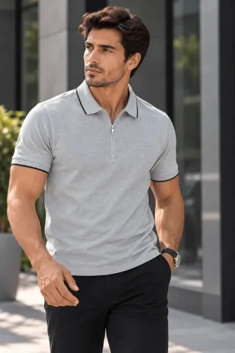 ZIPPED CASUAL SHORT SLEEVE POLO